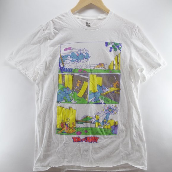 Tom‎ & Jerry's T Shirt Retro Cartoon White Size M Comic Panel Cartoon Network - Picture 1 of 6